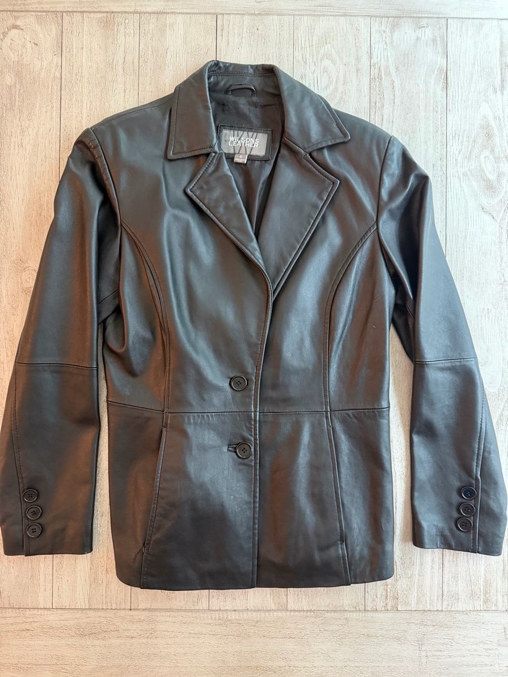 Wilsons Leather Women's Black Button-Front Leather Blazer